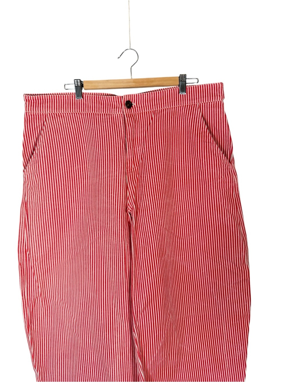 Sonderhaus Daphne Barrel Leg Red Striped Pants Artsy Scandi 100% Cotton XL - Picture 4 of 13